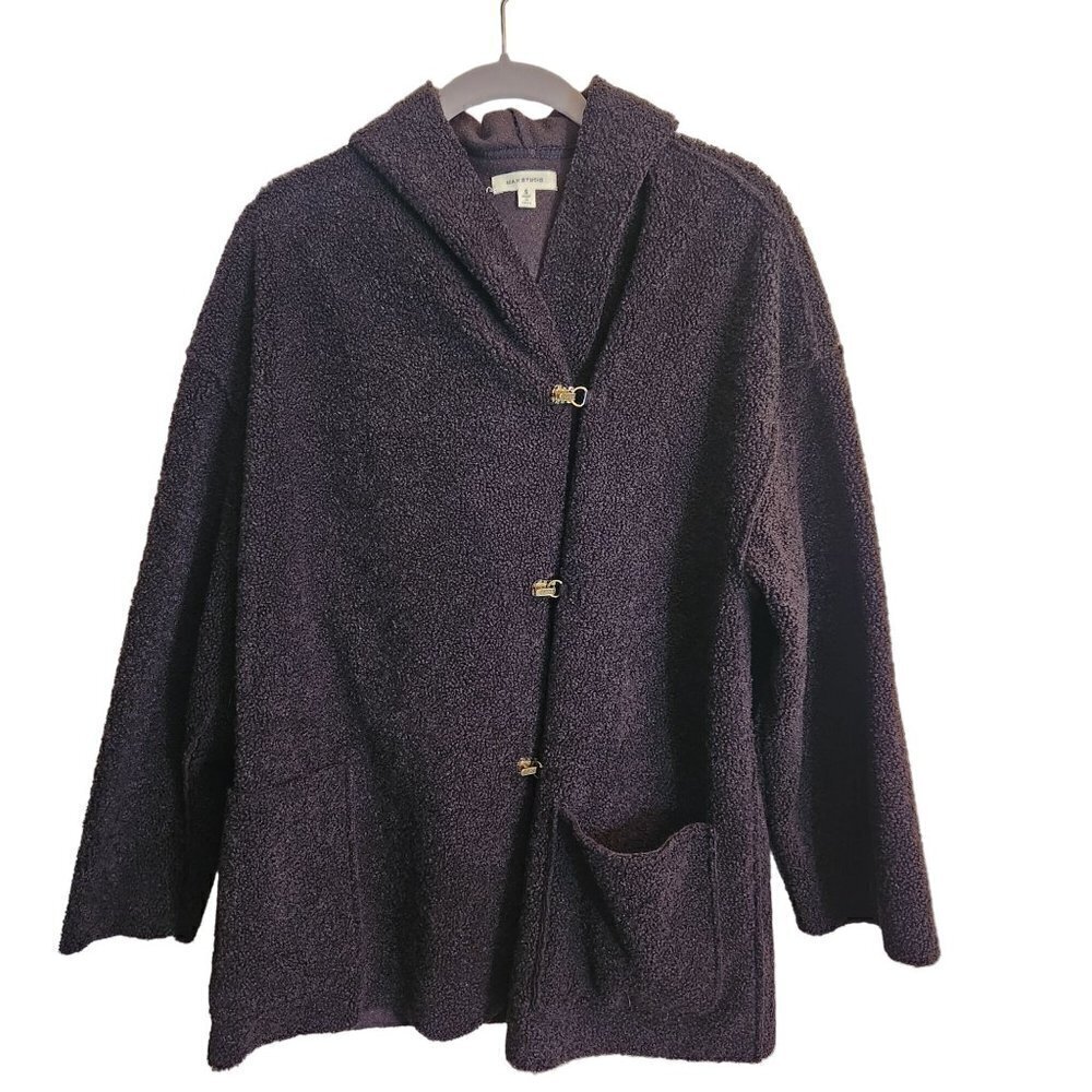 Max Studio Chocolate Brown Fluffy Hook Bar Jacket Size S